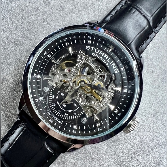 NWT Stuhrling Original Men’s Automatic Skeleton Watch - Picture 4 of 9